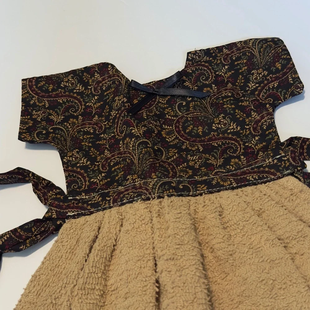 Handmade Paisley Dress Hanging Kitchen Towel Tan Terry Cloth Farmhouse Decor